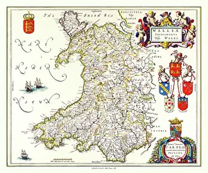 Shields: Map of Wales by Johan Blaeu