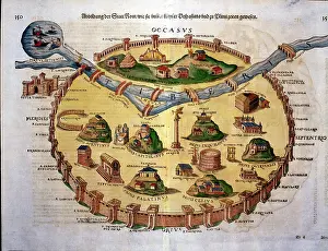 Cosmographia: Map of the walled city of Ancient Rome, Italy