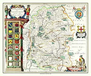 Shields: Map of Wiltshire by Johan Blaeu