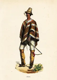 Poncho: Mapuche man of Chile smoking a cigar