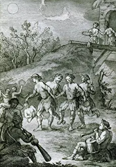 Bridal: Mapuches. Bridal dance. Engraving, 18th century. South Ameri