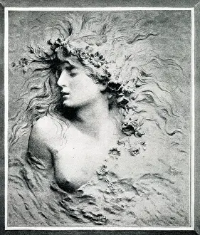 Bernhardt: Marble relief of Sarah Bernhardt as Ophelia