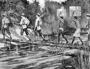 Mendi: On the march - Crossing a bridge during the Mendi expedition