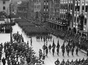 Festively: March of the RAD past Adolf Hitler at the 1934