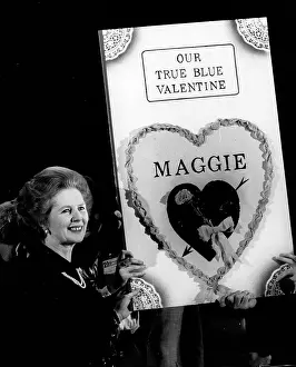 Conservatives: Margaret Thatcher with card from Young Conservatives