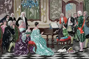1762: Maria Anna (Nannerl) and Wolfgang Amadeus playing before th