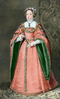 Habsburg: Maria Manuela of Portugal (1527-1545). Colored engraving