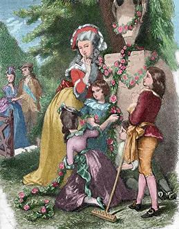 Habsburg: Marie Antoinette (1755-1793) with her children in Trianon. E