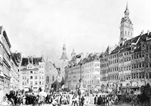 Marketplace: Marienplatz in Munich around 1840