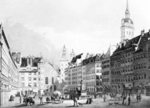 Marketplace: Marienplatz in Munich around 1840