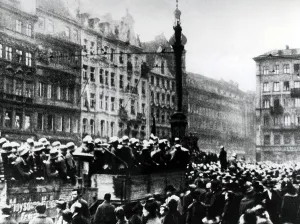 Putsch: The Marienplatz in Munich during the Beer Hall Putsch, 1923
