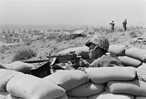 Foxhole: US Marine in a foxhole in Beirut, Lebanon. ?