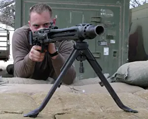 Mg42: A US Marine takes aim with a German made MG42