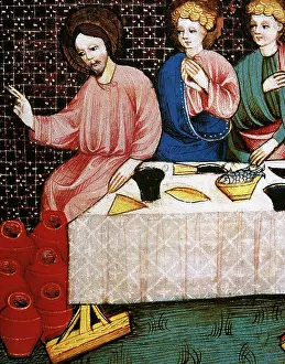 Transformation: Marriage at Cana. Miracle of Jesus. Miniature. 15th century