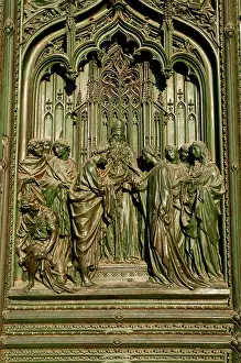 Betrothal: Marriage of the Virgin Mary. Main gate. Relief. Milan Cathed