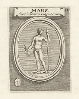Maris: Mars, Roman god of war, with helmet, spear and flame