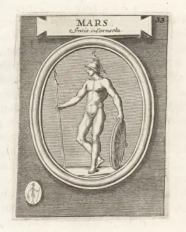Maris: Mars, Roman god of war, with shield and spear