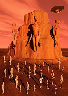 Tribute: Martians gathering around a monument dedicated to their ?
