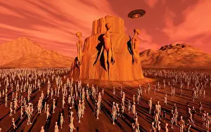 Tribute: Martians gathering around a monument dedicated to their ?