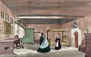 Reform: Martin Luther's Room in Wartburg Castle. Engraving. Colored