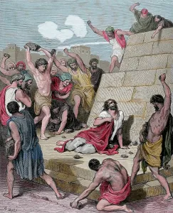 Christianism: Martydom of St. Stephen. by Gustave Dore. 19th century