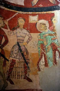 Becket: Martyrdom of English Archbishop Thomas Becket. Mural paintin
