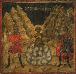 Thrown: Martyrdoms of Saint George. The saint thrown into