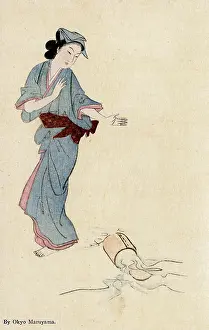 Accidental: Maruyama Okyo - Woman's shock at dropping a water container