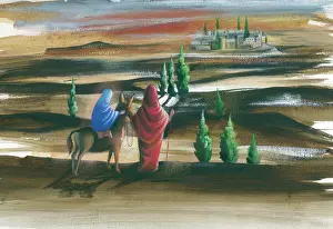 Gundreda: Mary on a donkey led by Joseph