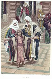 Finding: Mary and Joseph finding the young Jesus in the