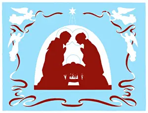 Lynes: Mary and Joseph kneeling beside Holy Crib