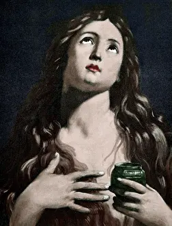 Magdalene: Mary Magdalene. Engraving by Weber. Colored