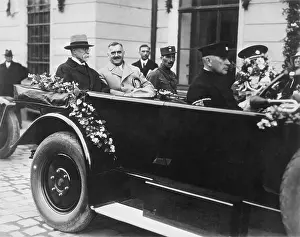 Automobil: Masaryk riding convertible car driven by his personal