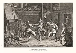 Xviie Siecle: A masked ball in a rustic hall, 17th century