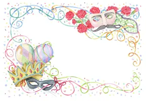 Carnations: Masks, streamers, balloons, carnations etc