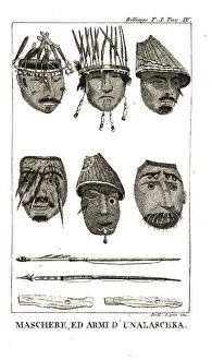 Billings: Masks and weapons used by the Unalaskans