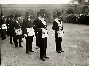 Gelatin: Masons, masonic procession with regalia, England, c.1920s