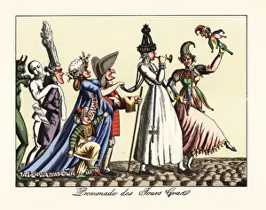 Motley: Masquerade procession with commedia dell'arte figures