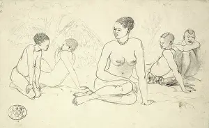 Inhabitant: Matabele relaxing in front of their homes, c. 1869