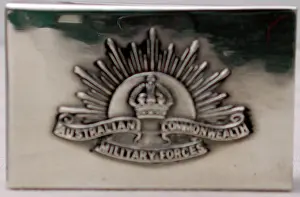 Pozieres: Matchbox holder with AIF cap badge, WW1