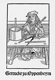 Xylography: Mathematician with measuring equipment