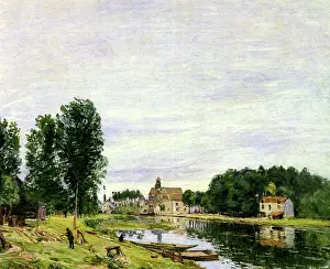 Loing: Matrat Boatyard: Moret-sur-Loing, Rainy Weather, by Sisley