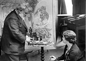 Atelier: Max Slevogt with his daughter in the atelier, 1931