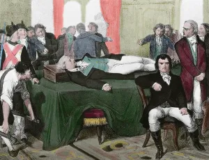 1794: Maximilien Robespierre (1758-1794). Corpse exhibited at the