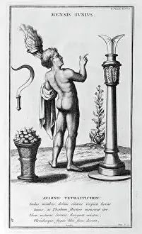 Represented: May, represented as a man carrying flowers. Illustration