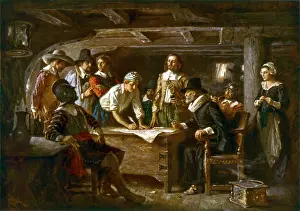 Lcgrart: THE MAYFLOWER COMPACT, 1620, by Jean Leon