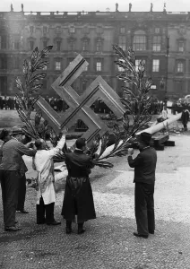 Gowns: Maypole setup preparations in Berlin on May 1, 1935