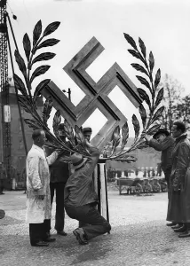 Gowns: Maypole setup preparations in Berlin on May 1, 1935