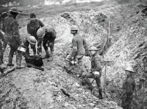 Mealtime: Mealtime in British reserve trench, Western Front, WW1