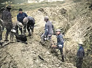 Mealtime: Mealtime in British reserve trench, Western Front, WW1